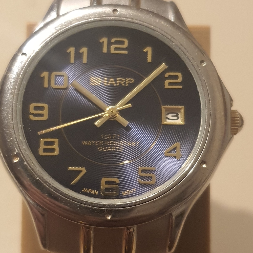 Sharp SHP2051 Silver/Blue Stainless Steel Men's Watch w//Date